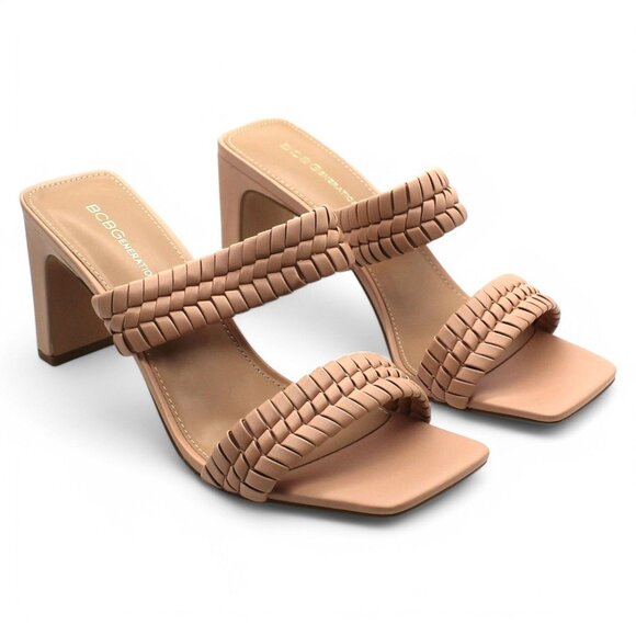 BCBGeneration Shoes - Bcbgeneration Womens Beige Woven Padded Fenda Square Toe Block Heel Slip on Heel